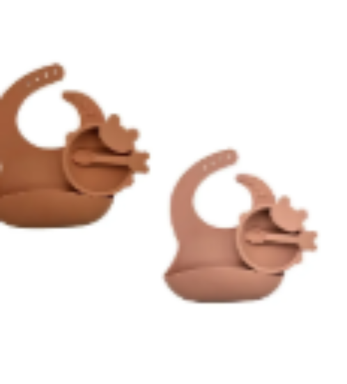صورة Pixie Baby - Silicone Feeding Set Pack of 2 - Peach, Brown