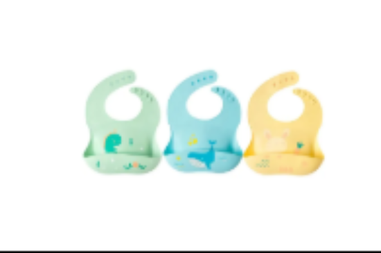 صورة Pixie Baby - Silicone Bibs Pack of 3 - Dinosaur, Whale, Bunny