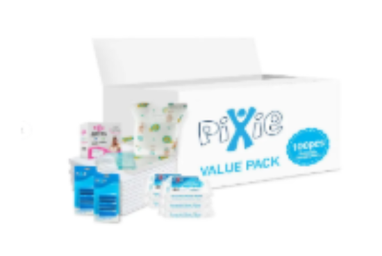 صورة Pixie - Changing Mats 100 + Bibs 100 + Breast Pad 90 + Wipes 36pcs x 5 + Nappy Bag 120 Bags