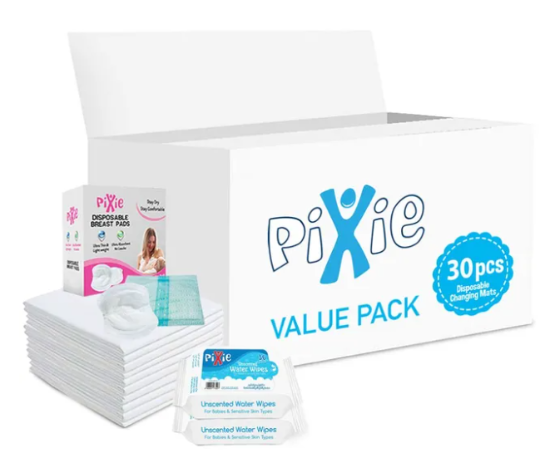 صورة Pixie - Changing Mats 30 + Breast Pad 30 + Wipes 36pcs x 2