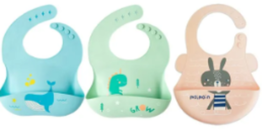 صورة Pixie Baby - Silicone Bibs Pack of 3 - Whale, Dinosaur, Squirrel