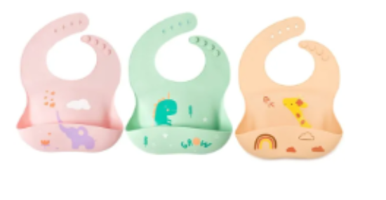 صورة Pixie Baby - Silicone Bibs Pack of 3 - Elephant, Dinosaur, Jeraff