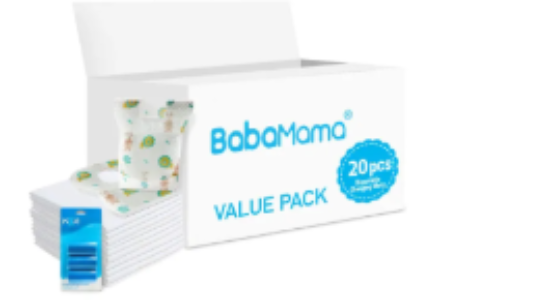 صورة Babamama - Changing Mats 20 + Pixie - Bib 20 + Pack Of 1 Refill Blue 60 Nappy Bags