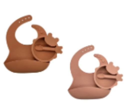 صورة Pixie Baby - Silicone Feeding Set Pack of 2 - Brown, Peach