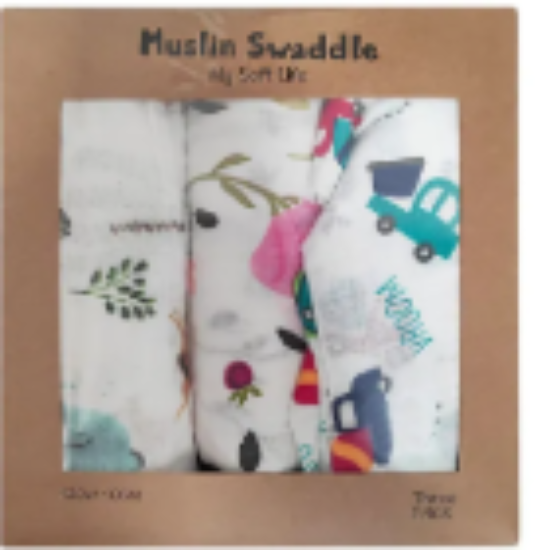 صورة Pixie - Muslin Blankets For Newborn Baby Pack of 3 - Cars & Flowers