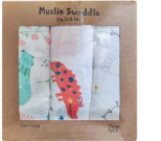صورة Pixie - Muslin Blankets For Newborn Baby Pack of 3 - Crocodile, Bear