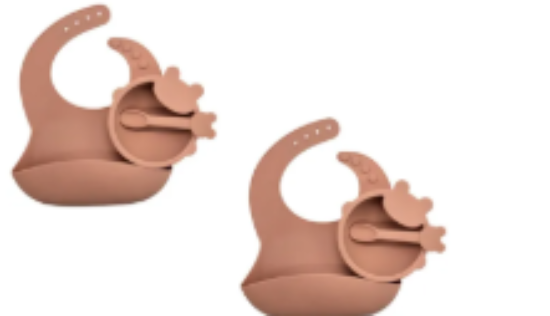 صورة Pixie Baby -  Silicone Feeding Set, Pack of 2 - Peach