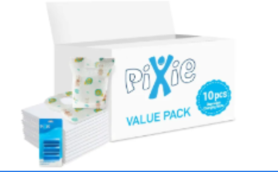 صورة Pixie - Changing Mats 10 + Bib 10 + Pack Of 1 Refill Blue 60 Nappy Bags