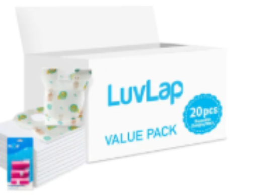 صورة Luvlap - Changing Mats 20 + Pixie - Bib 20 + Pack Of 1 Refill Pink 60 Nappy Bags