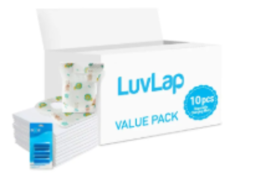 صورة Luvlap - Changing Mats 10 + Pixie - Bib 10 + Pack Of 1 Refill Blue 60 Nappy Bags