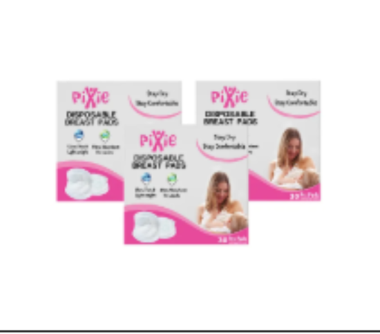 صورة Pixie Disposable Breast Pads – Day & Night Usage, Leak Guards, Ultra-Thin, Honeycomb, Breathable, 90 Pack
