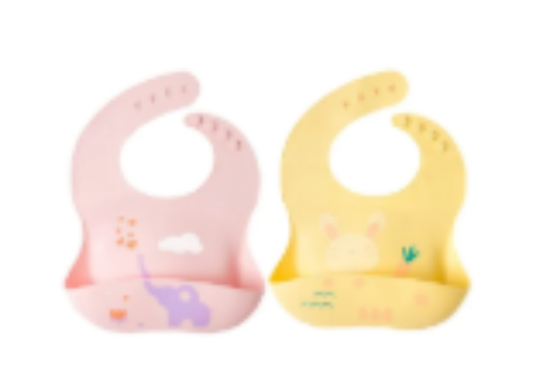 صورة Pixie Waterproof Silicone Bibs 2-Pack - Bunny & Elephant, Adjustable, BPA-Free for Babies & Toddlers