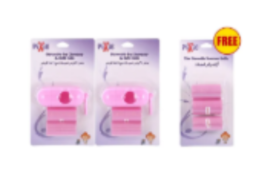 صورة Pixie Disposable Diaper Dispenser Bag & Refills - Pink, Clip-On Buggy Accessory, Convenient 3-Pack Bundle