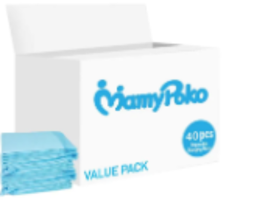 صورة MamyPoko Disposable Changing Mats, Sanitary Surface, Absorbent Material, Locks In Moisture, 0 Month+, Pack of 40 - Blue & White