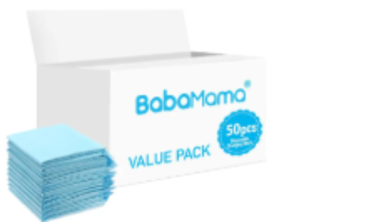 صورة Babamama Disposable Changing Mats, Quick-Dry Absorbent Protection, Waterproof Backing, Fast Permeability, 0 Month+, Blue - 50 Pieces