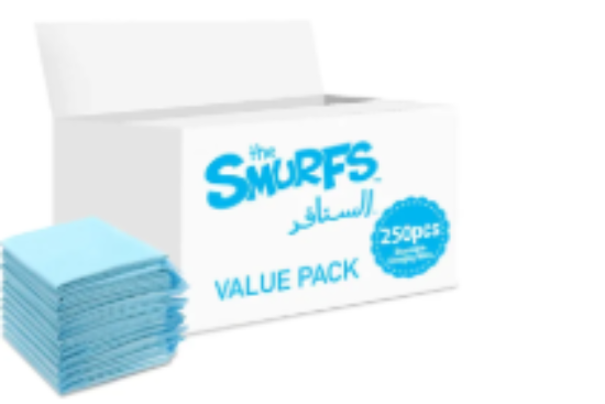 صورة Smurfs Disposable Changing Mats, Quick-Dry Absorbent Protection, Waterproof Backing, Fast Permeability, 0 Month+, Blue - 250 Pieces