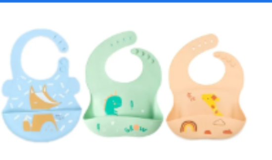 صورة Pixie Waterproof Silicone Bibs Giraffe, Dino & Fox Pack of 3 - Multicolour