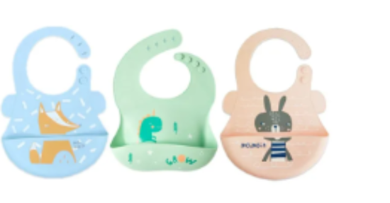صورة Pixie Waterproof Silicone Bibs Fox, Dino & Bunny Pack of 3 - Multicolour