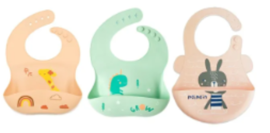 صورة Pixie Waterproof Silicone Bibs Giraffe, Dino & Bunny Pack of 3 - Multicolour