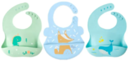صورة Pixie Waterproof Silicone Bibs Dino, Fox & Whale Pack of 3 - Multicolour