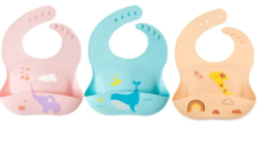 صورة Pixie Silicone Bibs 3-Pack - Waterproof, BPA-Free, Adjustable Elephant/Whale/Giraffe for Babies & Toddlers - Multicolor