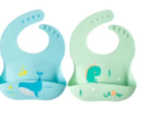 صورة Pixie Silicone Bibs 2-Pack, Waterproof, BPA-Free Whale & Dinosaur Design for Babies & Toddlers 6M