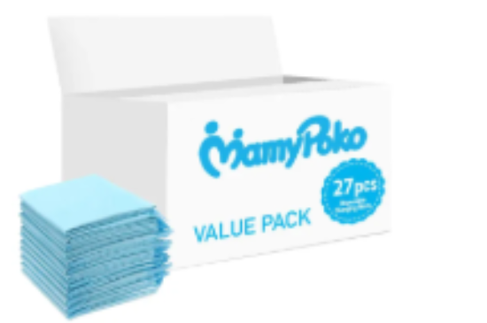 صورة MamyPoko Disposable Changing Mats, Quick-Dry Absorbent Protection, Waterproof Backing, Fast Permeability, 0 Month+, Blue - 27 Pieces
