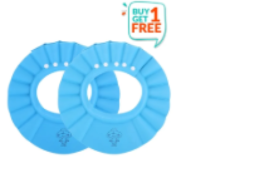 صورة Pixie Adjustable Baby Shower Cap with Button Closure, Soft & Safe Material, Blue, 2+ Years, Water & Shampoo Eye Protection