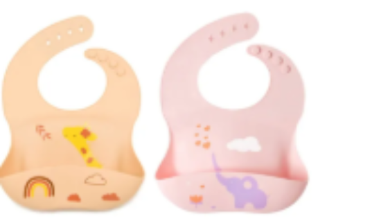 صورة Pixie Silicone Bibs 2-Pack - Giraffe & Elephant, Waterproof, Easy Clean, BPA Free, 6M+ Multicolor