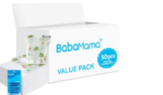صورة Babamama Combo of Changing Mat+ Bib + Blue Dispenser Refill Rolls Nappy Bags - Value Pack of 3