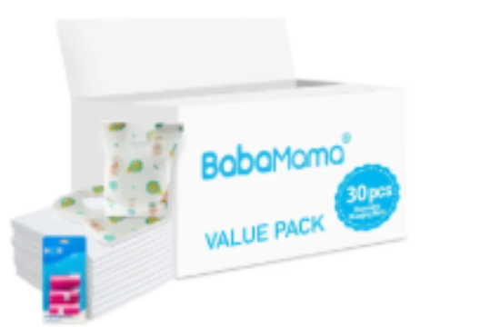صورة Babamama Combo of Changing Mat+ Bib + Pink Dispenser Refill Rolls Nappy Bags - Value Pack of 3