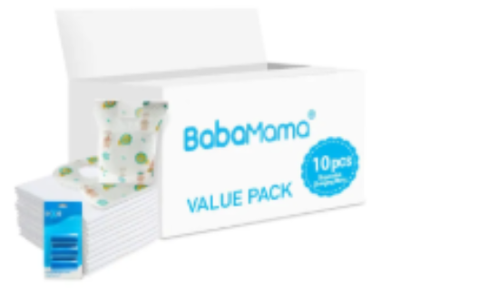 صورة Babamama Combo of Changing Mat+ Bib + Blue Dispenser Refill Rolls Nappy Bags - Value Pack of 3