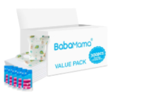 صورة Babamama Combo of Changing Mat+ Bib + Pink Dispenser Refill Rolls Nappy Bags - Value Pack of 3