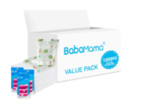 صورة Babamama Combo of Changing Mat+ Bib + Pink Dispenser Refill Rolls Nappy Bags - Value Pack of 3