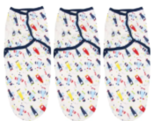 صورة Mee Mee Cotton Cartoon Swaddle Wrap Blanket 3-Pack, 0-24m, 62x28cm, Secure Soft Wings