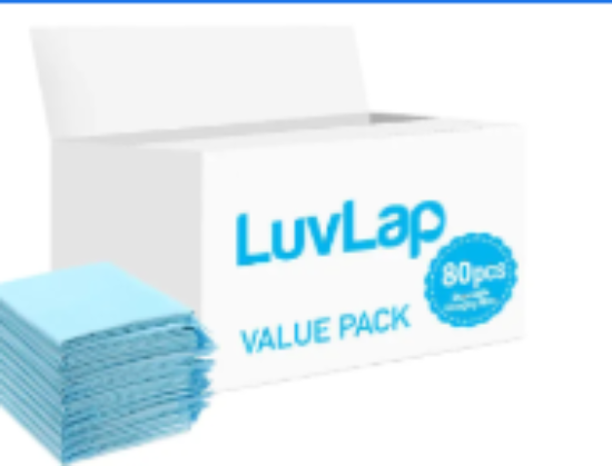 صورة LuvLap Disposable Changing Mats, Quick-Dry Absorbent Protection, Waterproof Backing, Fast Permeability, 0 Month+, Blue - 80 Pieces