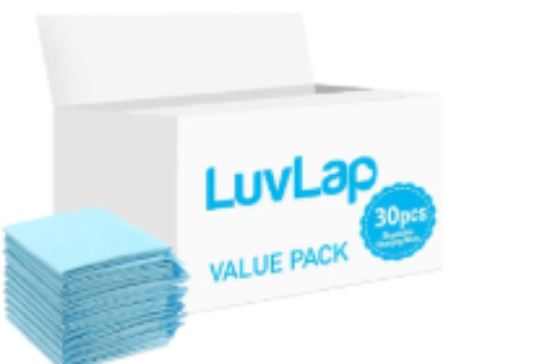 صورة LuvLap Disposable Changing Mats, Quick-Dry Absorbent Protection, Waterproof Backing, Fast Permeability, 0 Month+, Blue - 30 Pieces