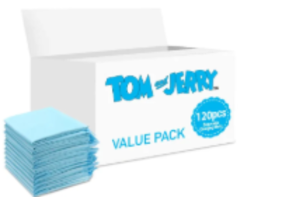صورة Tom and Jerry Disposable Changing Mats, Quick-Dry Absorbent Protection, Waterproof Backing, Fast Permeability, 0 Month+, Blue - 120 Pieces