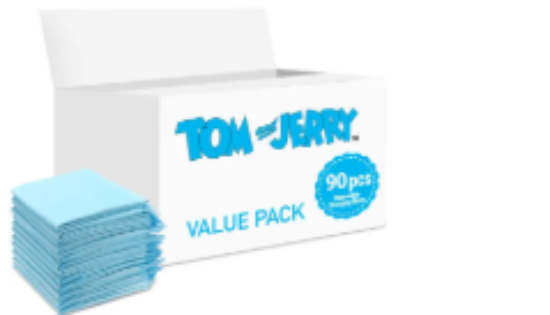 صورة Tom and Jerry Disposable Changing Mats, Quick-Dry Absorbent Protection, Waterproof Backing, Fast Permeability, 0 Month+, Blue - 90 Pieces