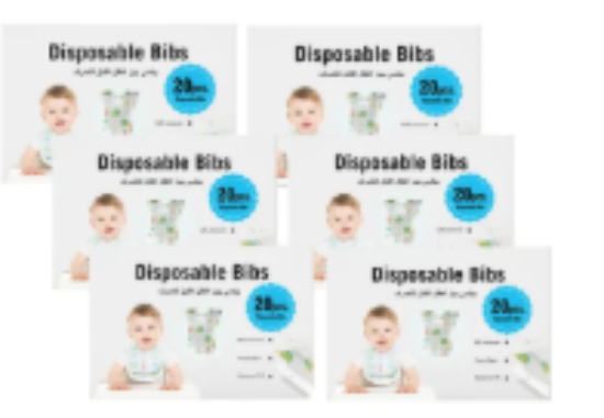 صورة Pixie Disposable Bibs - 120 Pieces, Waterproof with Crumb Pocket for Babies 0-3 Yrs, L30xB12xH40 cm Pack of 6