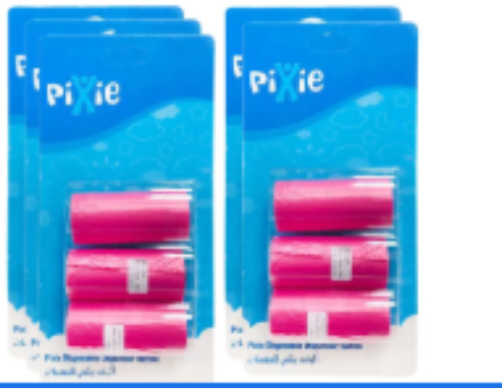 صورة Pixie Disposable Dispenser Refills Pink, 5-Pack with Bonus 2 FREE Rolls, Portable Diaper & Bib Disposal