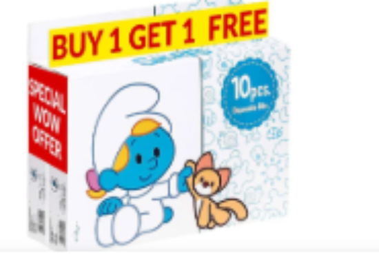 صورة Smurfs Disposable Bibs, Non-Woven, Absorbent Material, Special Pocket, 0 Month+, Pack of 10 - White