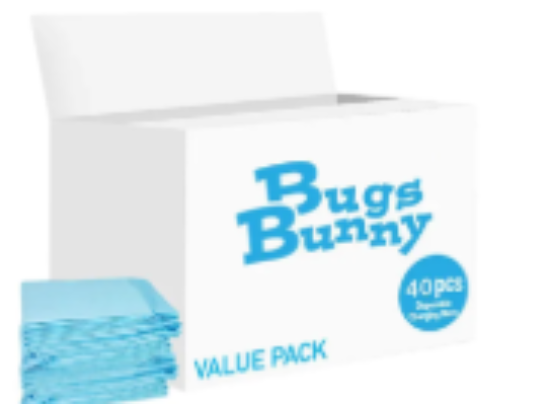 صورة Bugs Bunny Disposable Changing Mats, Non-Woven, Absorbent Pulp, Ideal For Newborns, 0 Month+, Pack of 40 - Blue & White