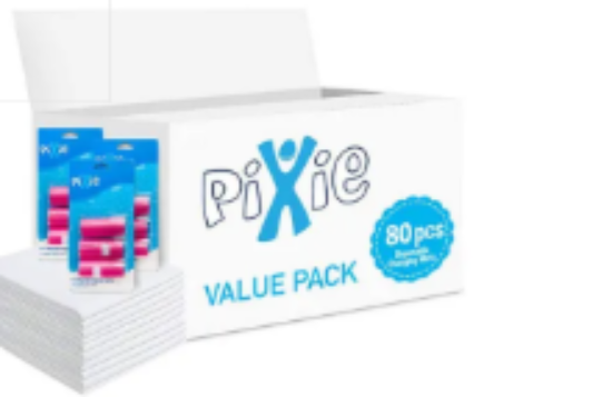 صورة Pixie Disposable Changing Mats & Pink Dispenser with Refill Rolls, Antibacterial Nappy Bags Combo, 0M+ - Pack of 2