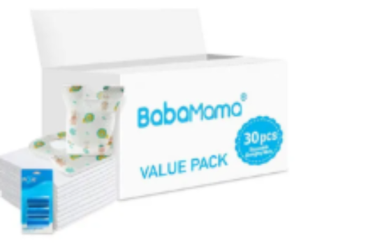 صورة Babamama Changing Mat, Bib & Dispenser Refill Rolls Combo - Disposable, Antibacterial Nappy Bags, 0M+