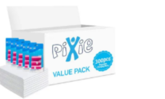 صورة Pixie Changing Mat & Pink Dispenser Refill Rolls Combo - Antibacterial Nappy Bags Value Pack, 0M+