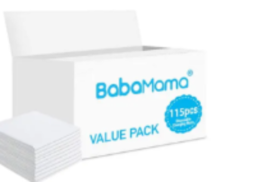 صورة Babamama Disposable Changing Mats 115-Pack - Antibacterial, Waterproof, Soft for Babies 0+ Months, Ideal for Travel & Home Use