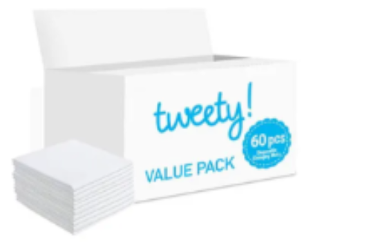 صورة Tweety Disposable Changing Mats 60-Pack , Absorbent & Hygienic , Dimensions L1.6 x B28 x H21.5 cm , Perfect for Baby & Postpartum Use