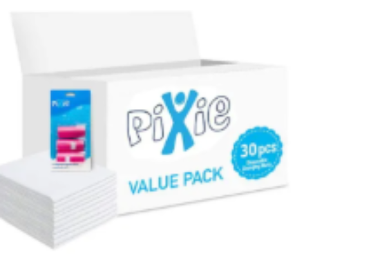 صورة Pixie Changing Mat & Pink Dispenser Combo, Antibacterial, 60 Nappy Bags, Non-Woven Hydrophilic Absorbent, 0M+