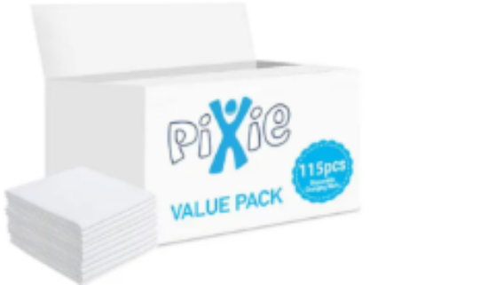 صورة Pixie Disposable Changing Mats 115-Pack, Antibacterial & Waterproof for 0M+ Babies